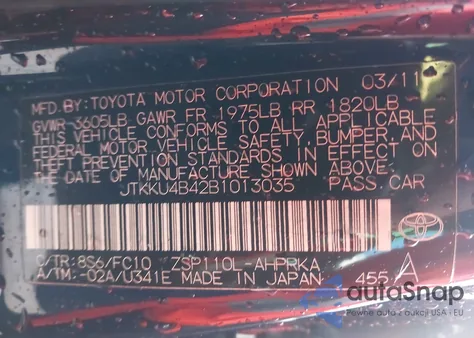 2011 Scion Xd from USA, damaged, VIN JTKKU4B42B1013035